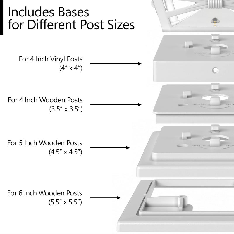 Davinci Lighting Renaissance Solar Outdoor Post Cap Lights - Includes Bases for 4x4 5x5 6x6 Posts - Bright LED Light - Pearl White (1 Pack) - Image 3